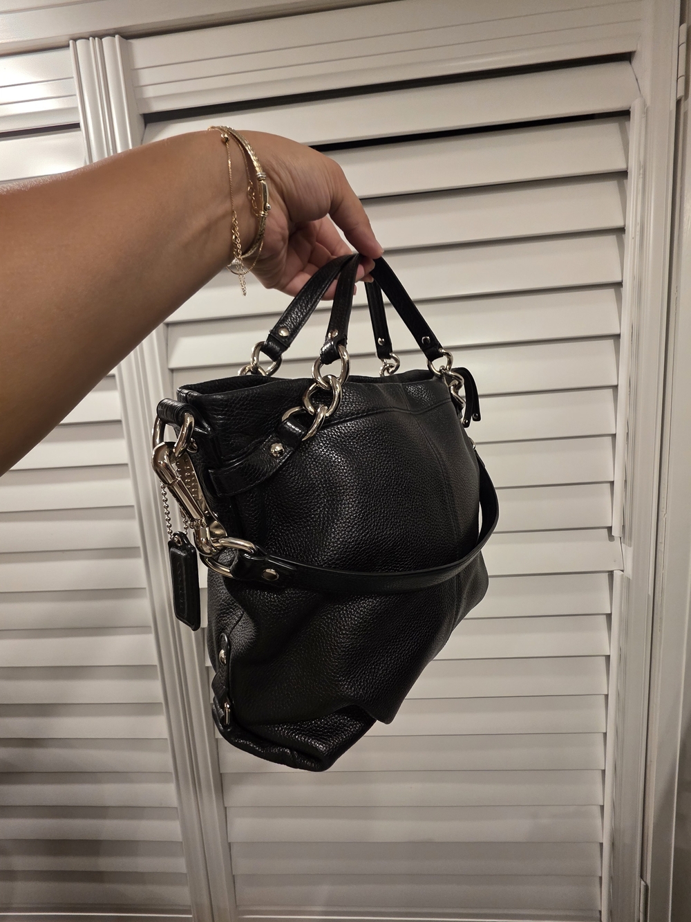 Coach Black Pebbled Leather Shoulder Bag with Silver Hardware